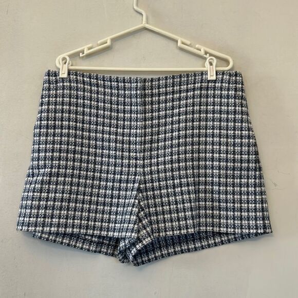 Loft plaid blue white twill shorts Size 14 EUC - Picture 1 of 7